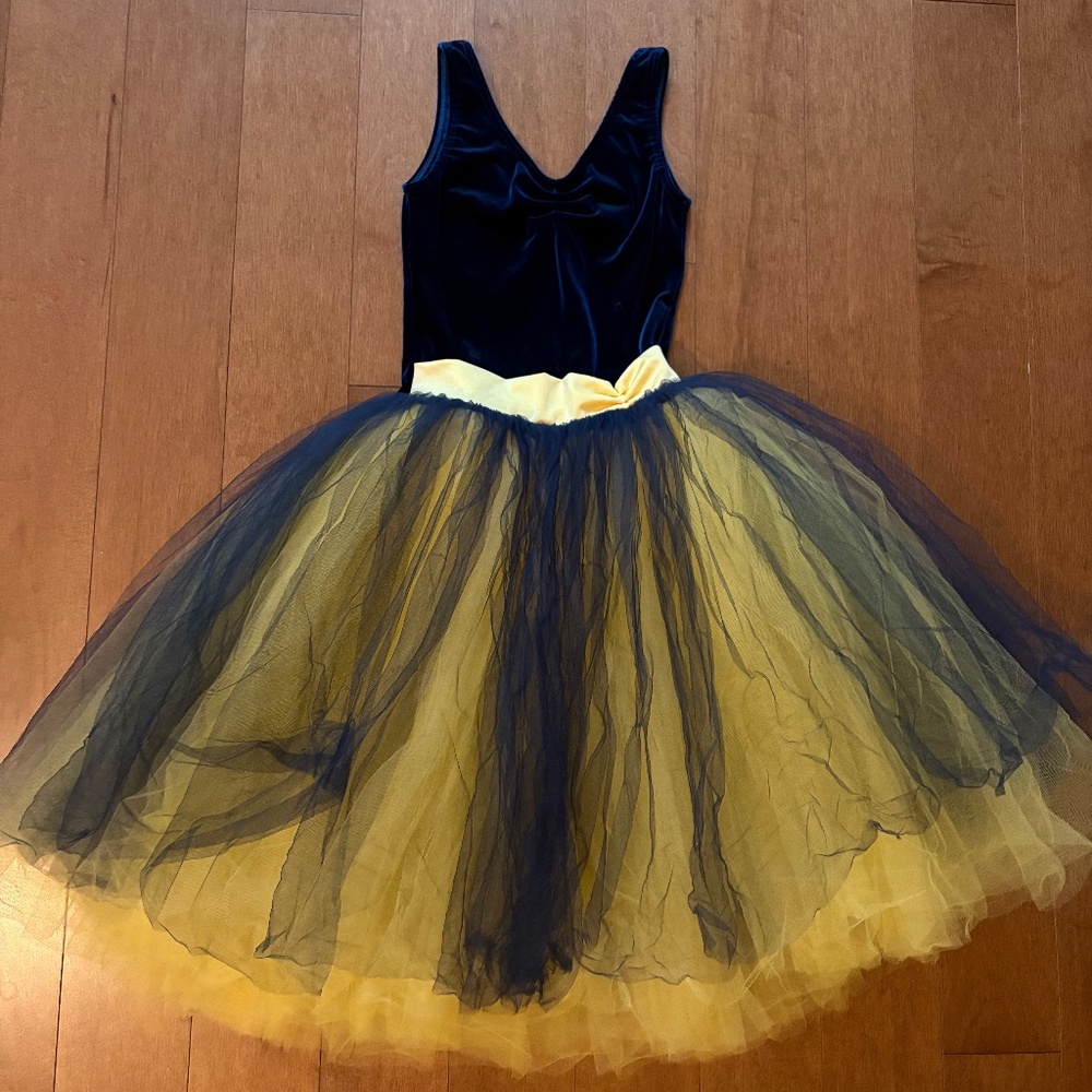 Girls Costume Tutu Royal Blue Velvet and Yellow, size 8
